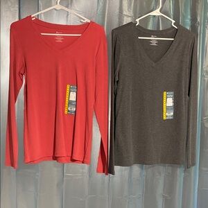 Elegant V-Neck Long Sleeve Blouses - Coral and Gray
